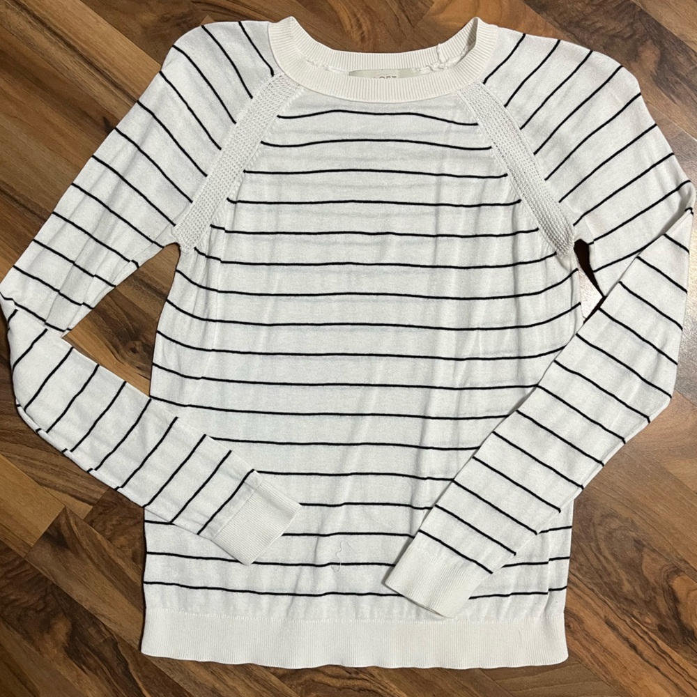 Loft White Striped Sweater